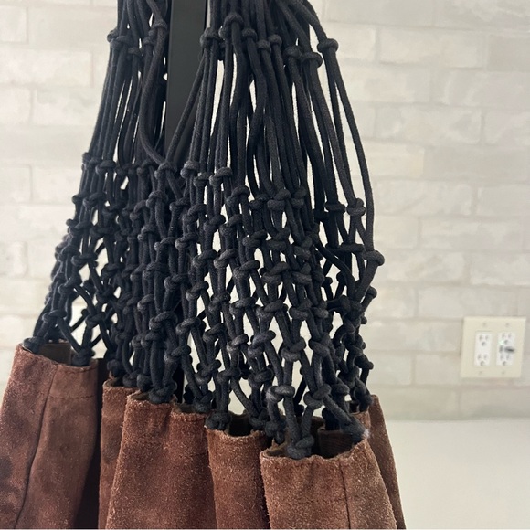 Anthropologie 100% Suede Leather Hobo Market Net Bag Tote Purse - Picture 3 of 4